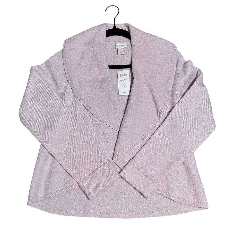 Chico's Women's Yvonne Cropped Wool Cardigan Open Front Sweater Pale Orchid